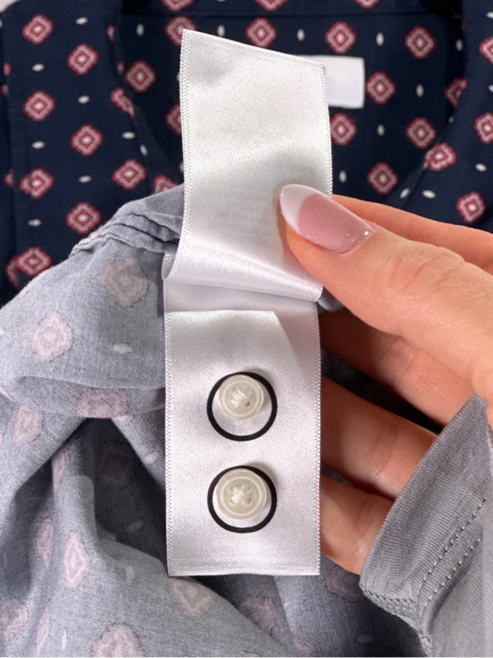 UNTUCKit Marie Shirt Dress Belted Button Front Geometric Navy Size 10 - Picture 8 of 13